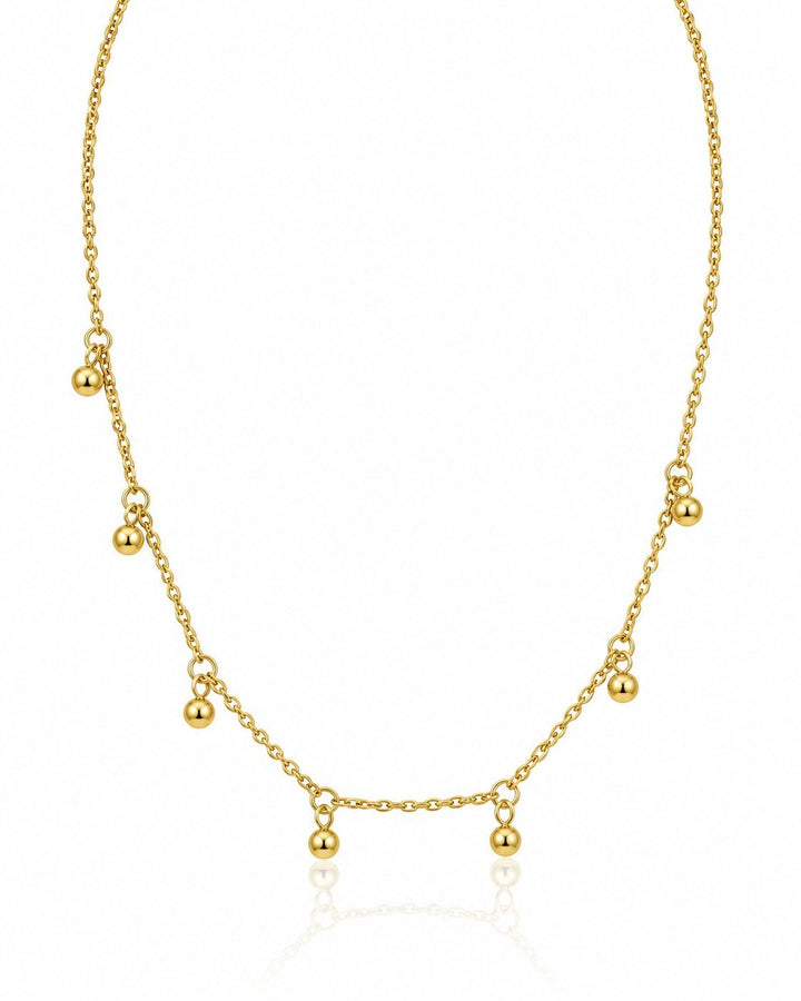 Elli Jewellery gold plated choker necklace featuring delicate chain links with dangling polished dot charms.