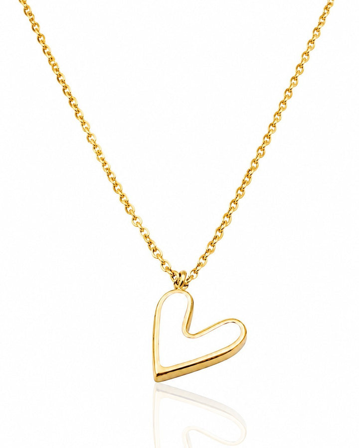 Elli Jewellery gold plated necklace featuring a delicate heart pendant with white enamel inlay on a fine chain.
