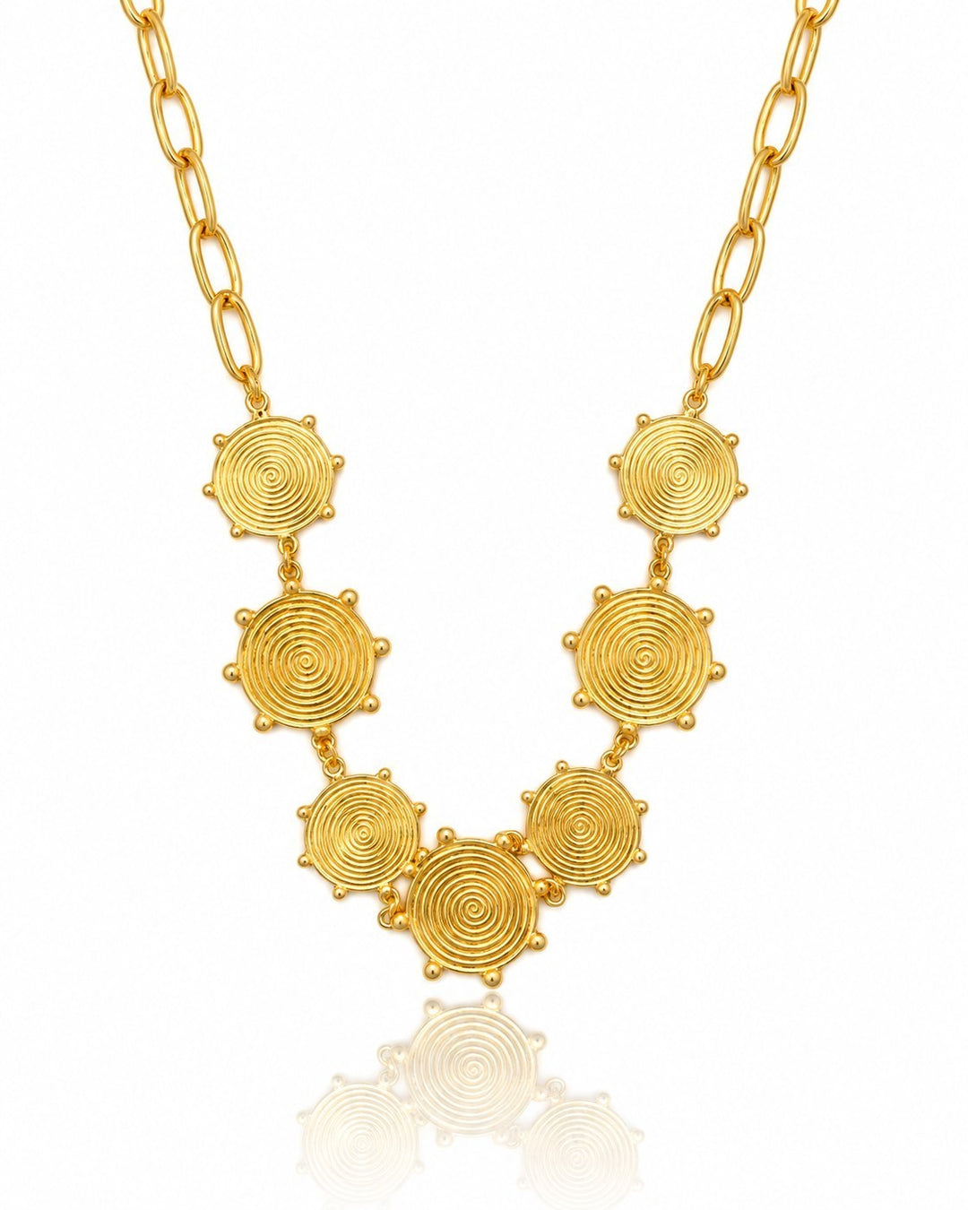 Elli Jewellery gold plated waterproof necklace featuring geometric spiral circle links on a chunky chain