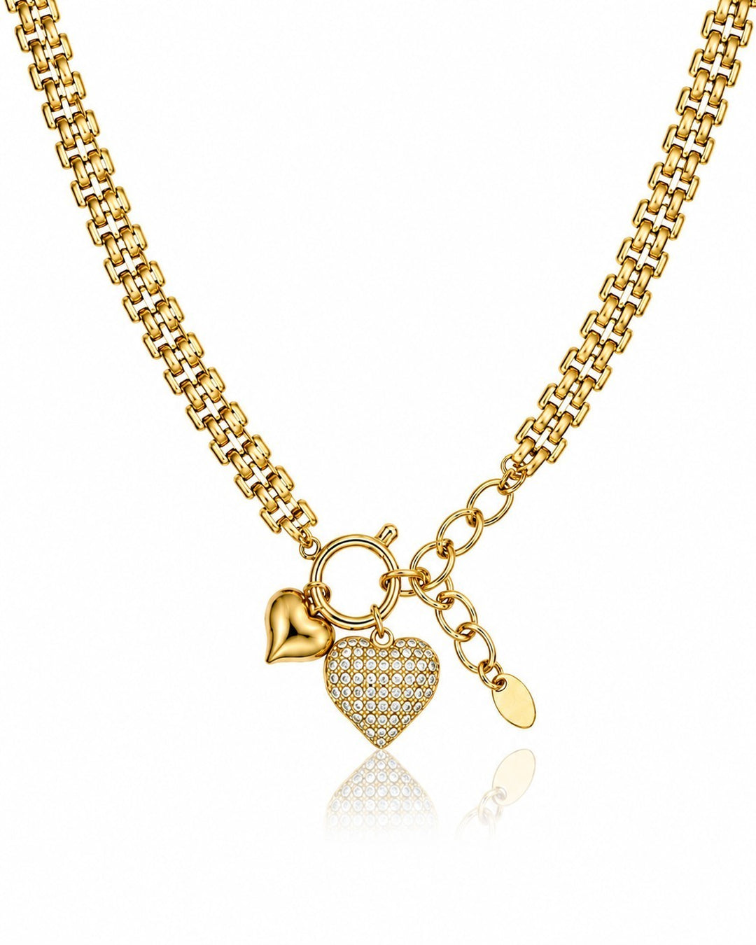 Elli Jewellery gold plated waterproof necklace featuring a delicate chain with a smooth and a crystal heart charm