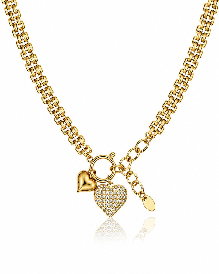 Elli Jewellery gold plated waterproof necklace featuring a delicate chain with a smooth and a crystal heart charm