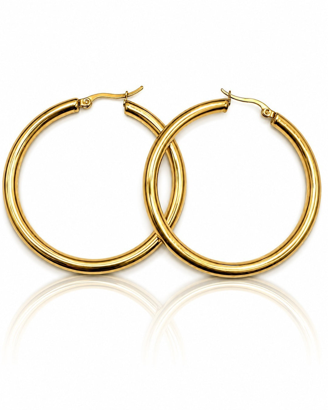 Elli Jewellery 40mm gold-toned hoop earrings with a polished finish and secure clasp closure.