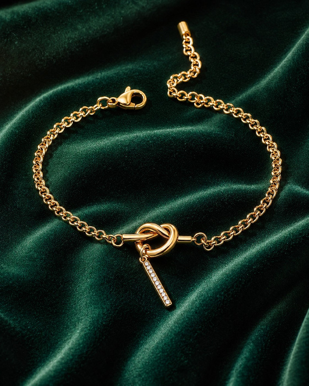 Elli Jewellery gold plated waterproof bracelet with a crystal-embellished initial I charm on a delicate chain