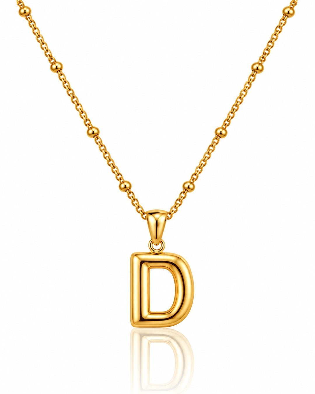 Elli Jewellery gold plated chunky initial D letter pendant necklace on a delicate beaded chain