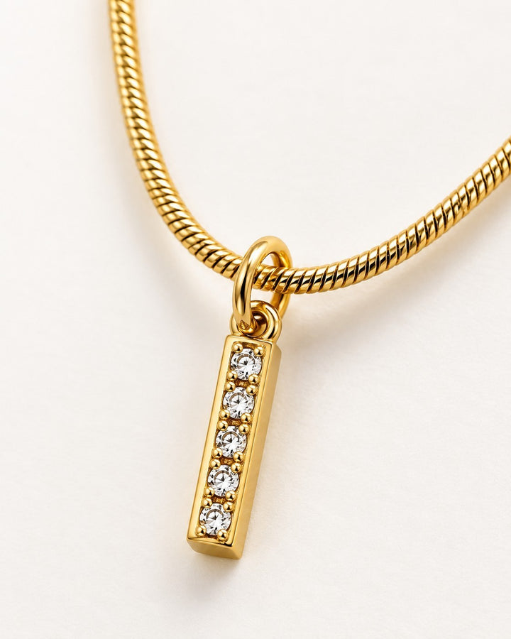 Elli Jewellery gold plated waterproof initial I pendant necklace with sparkling cubic zirconia stones on a snake chain