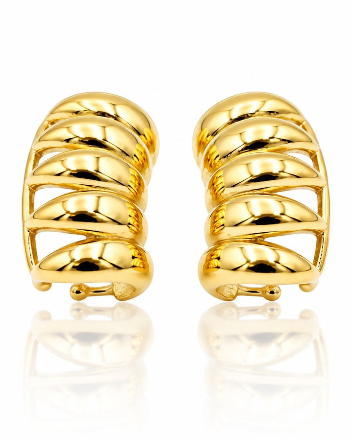Elli Jewellery gold plated multi-layer insect charm stud earrings with a polished finish on a white background.