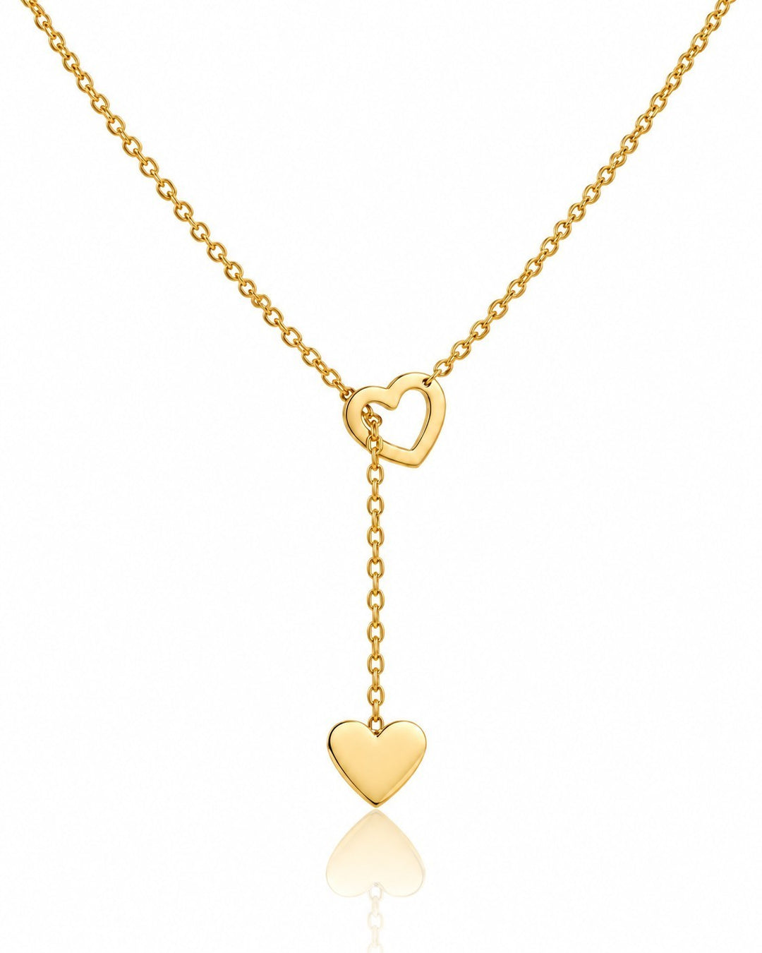 Elli Jewellery gold plated waterproof necklace featuring two interlocking hearts on a delicate threaded chain