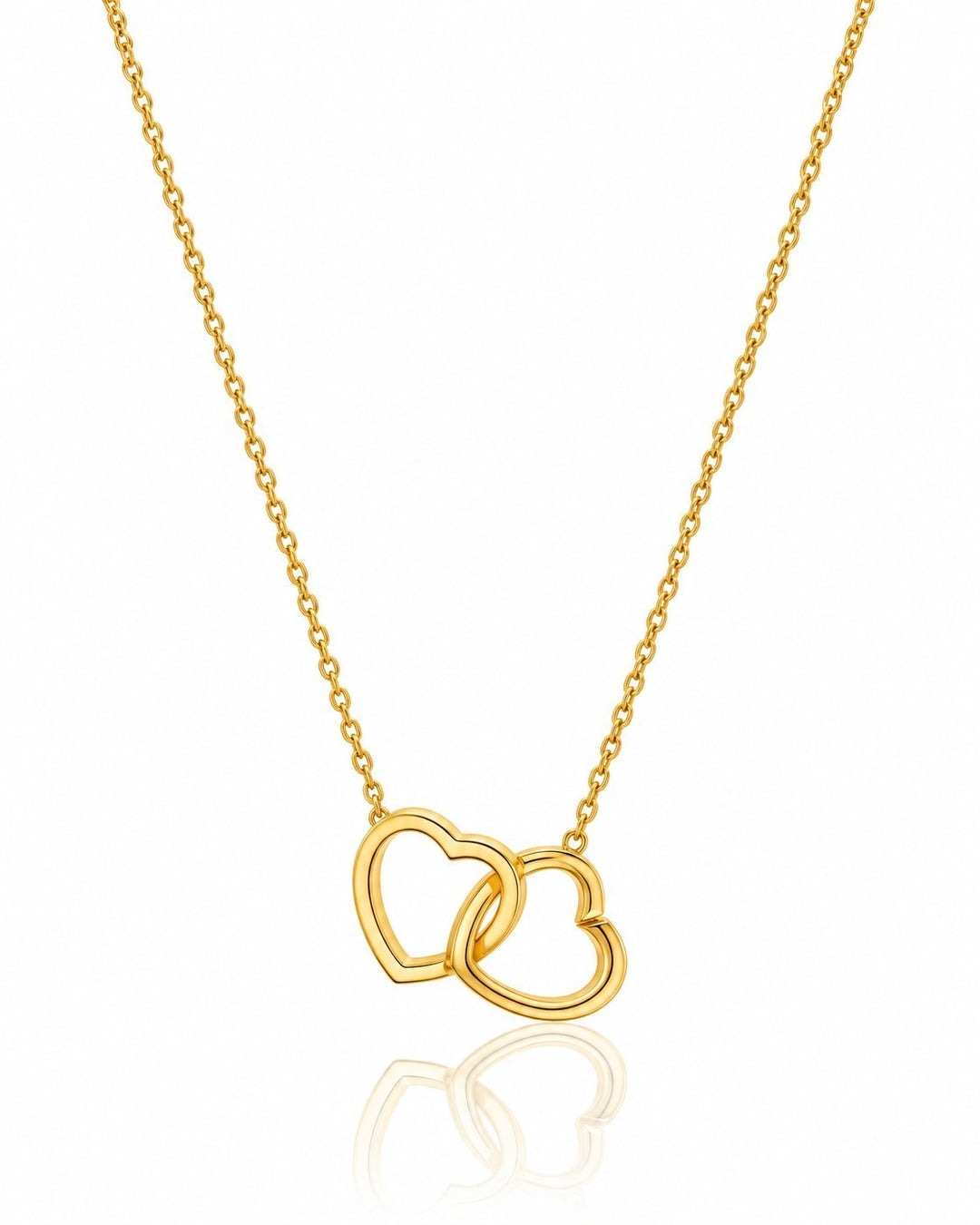 Elli Jewellery gold plated waterproof necklace featuring two delicate intertwined hearts on a fine chain.