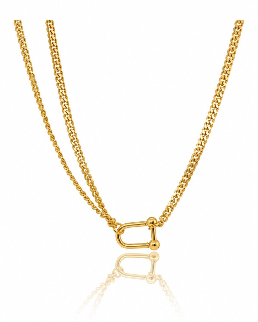 Elli Jewellery gold plated waterproof half layered curb chain necklace featuring a distinctive shackle clasp