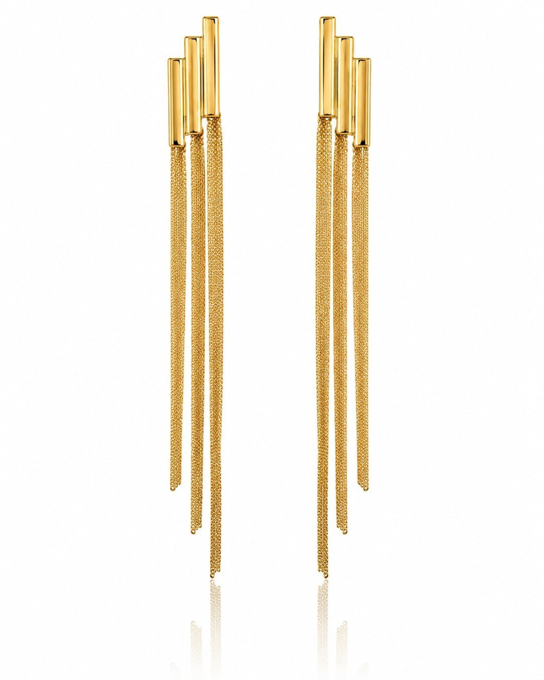 Elli Jewellery gold plated long drop chain earrings with a sleek multi-strand design for a sophisticated look.