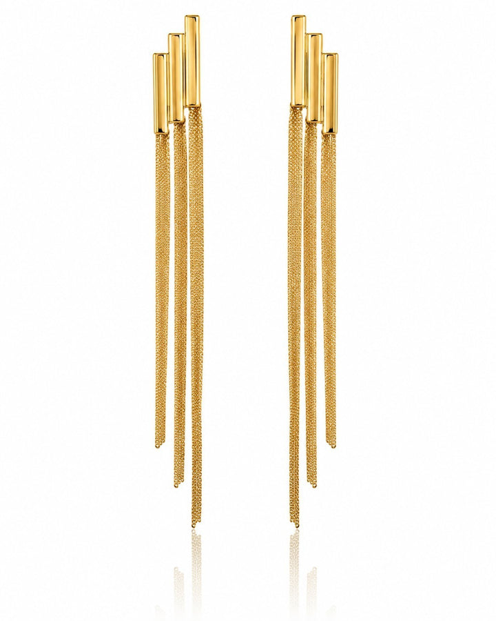 Elli Jewellery gold plated long drop chain earrings with a sleek multi-strand design for a sophisticated look.