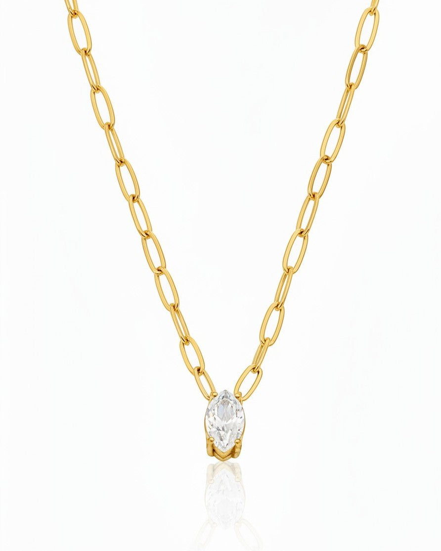 Elli Jewellery gold plated waterproof chain necklace featuring a delicate marquise cut crystal pendant