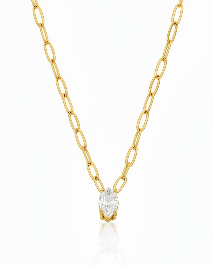 Elli Jewellery gold plated waterproof chain necklace featuring a delicate marquise cut crystal pendant