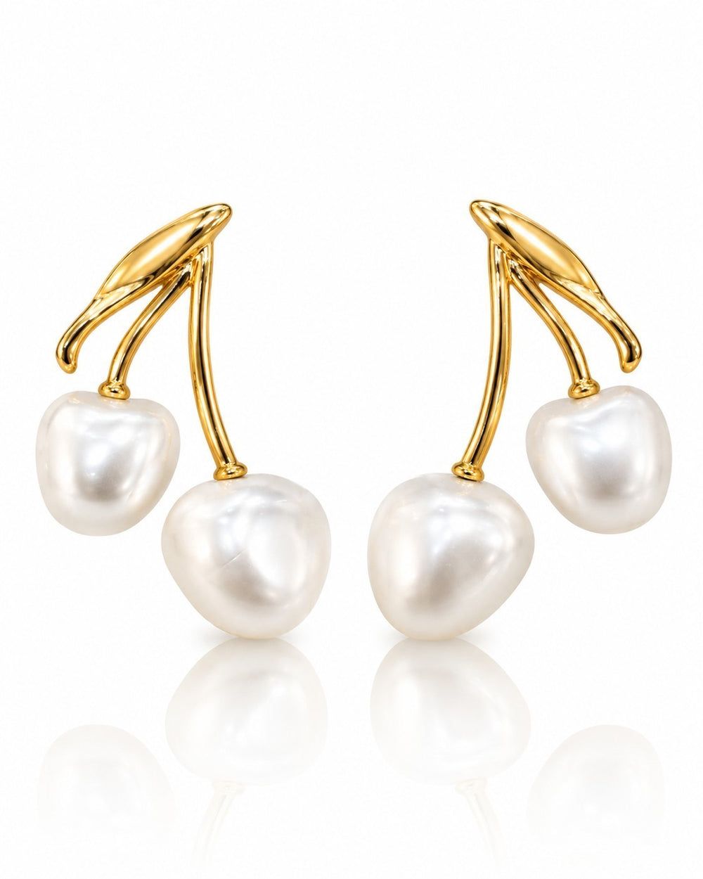Elli Jewellery gold toned cherry drop earrings featuring lustrous pearl-effect beads on polished metal stems.