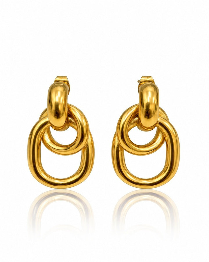 Elli Jewellery gold plated waterproof drop earrings featuring interlocking oval links with a polished finish.