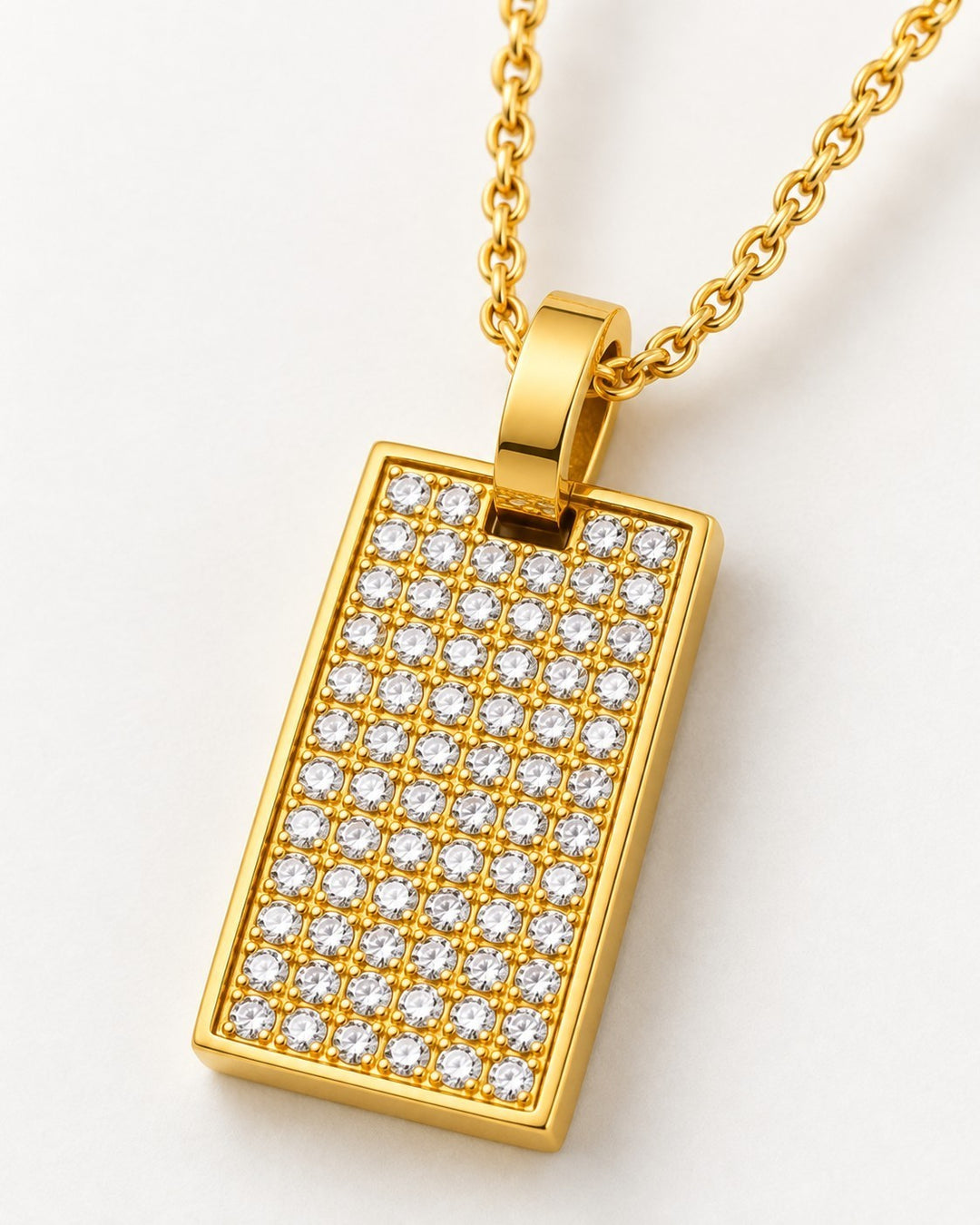 Elli Jewellery gold plated rectangle pendant necklace featuring a sparkling crystal inlay on a delicate chain.