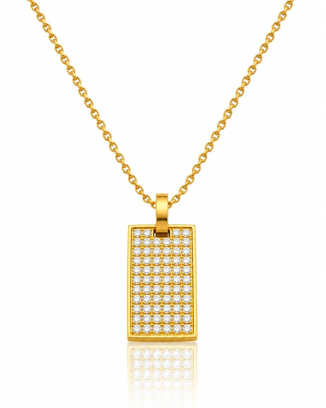 Elli Jewellery gold plated rectangle pendant necklace with a crystal-inlaid geometric design on a delicate chain.