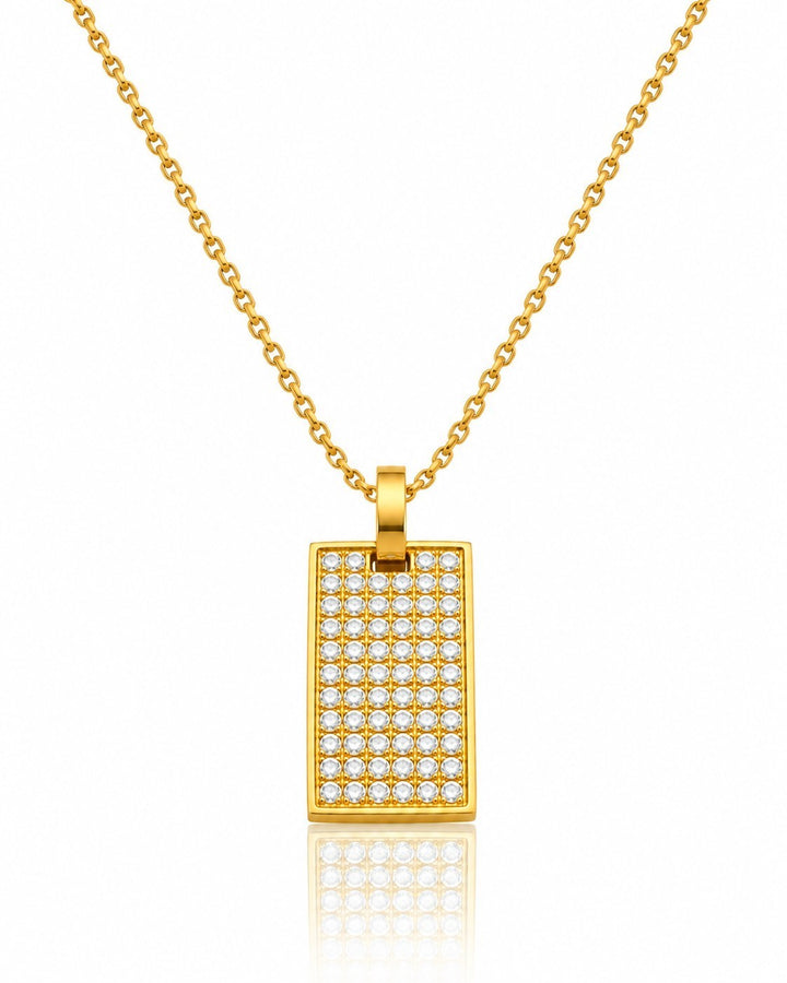 Elli Jewellery gold plated rectangle pendant necklace with a crystal-inlaid geometric design on a delicate chain.