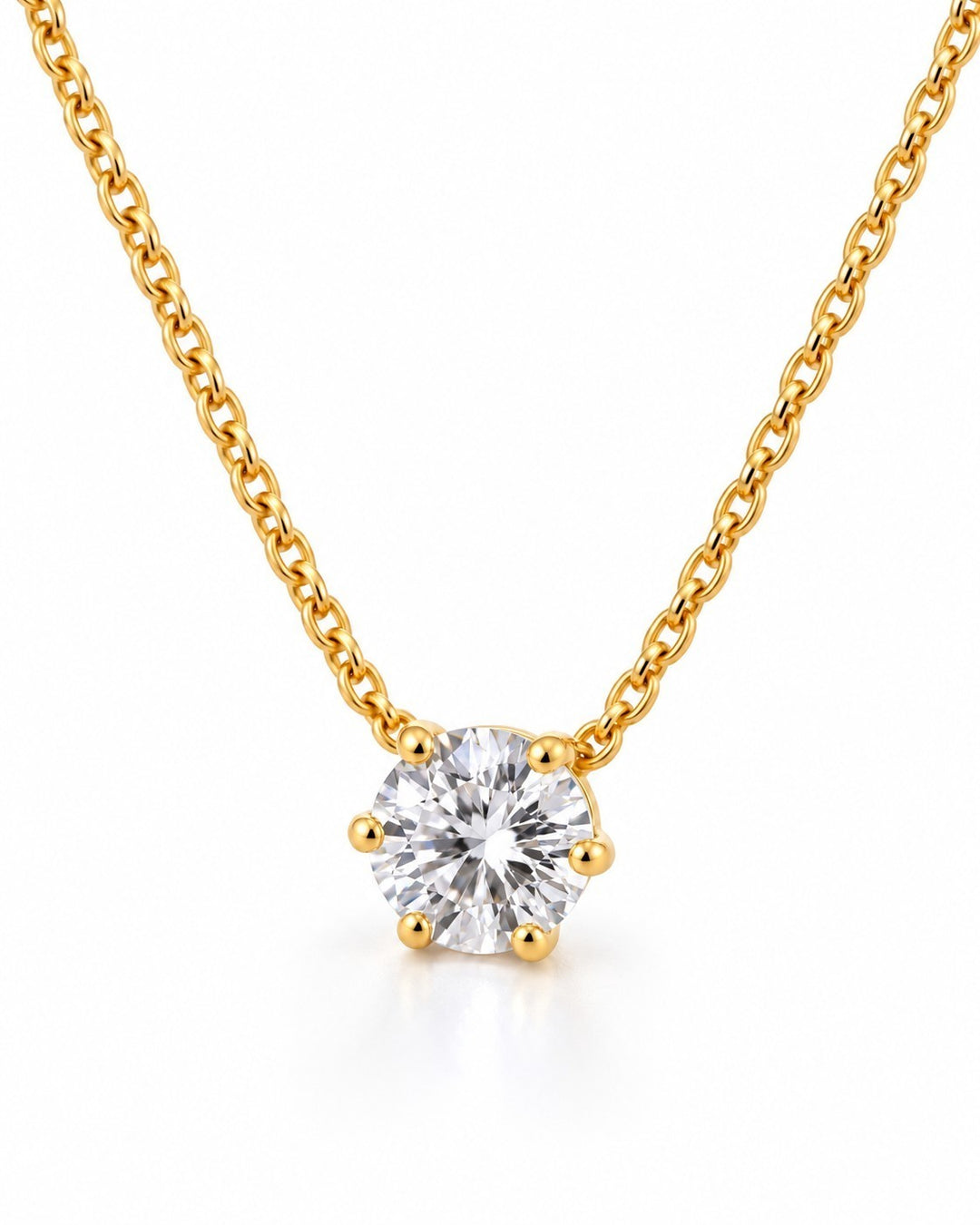 Elli Jewellery gold plated solitaire necklace featuring a brilliant round cubic zirconia stone on a delicate chain.