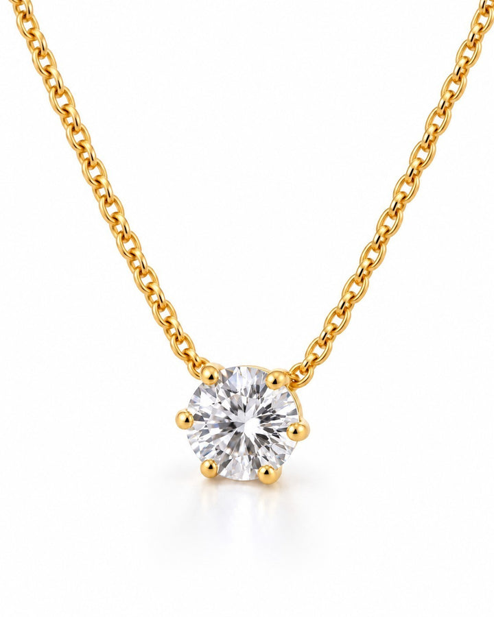 Elli Jewellery gold plated solitaire necklace featuring a brilliant round cubic zirconia stone on a delicate chain.