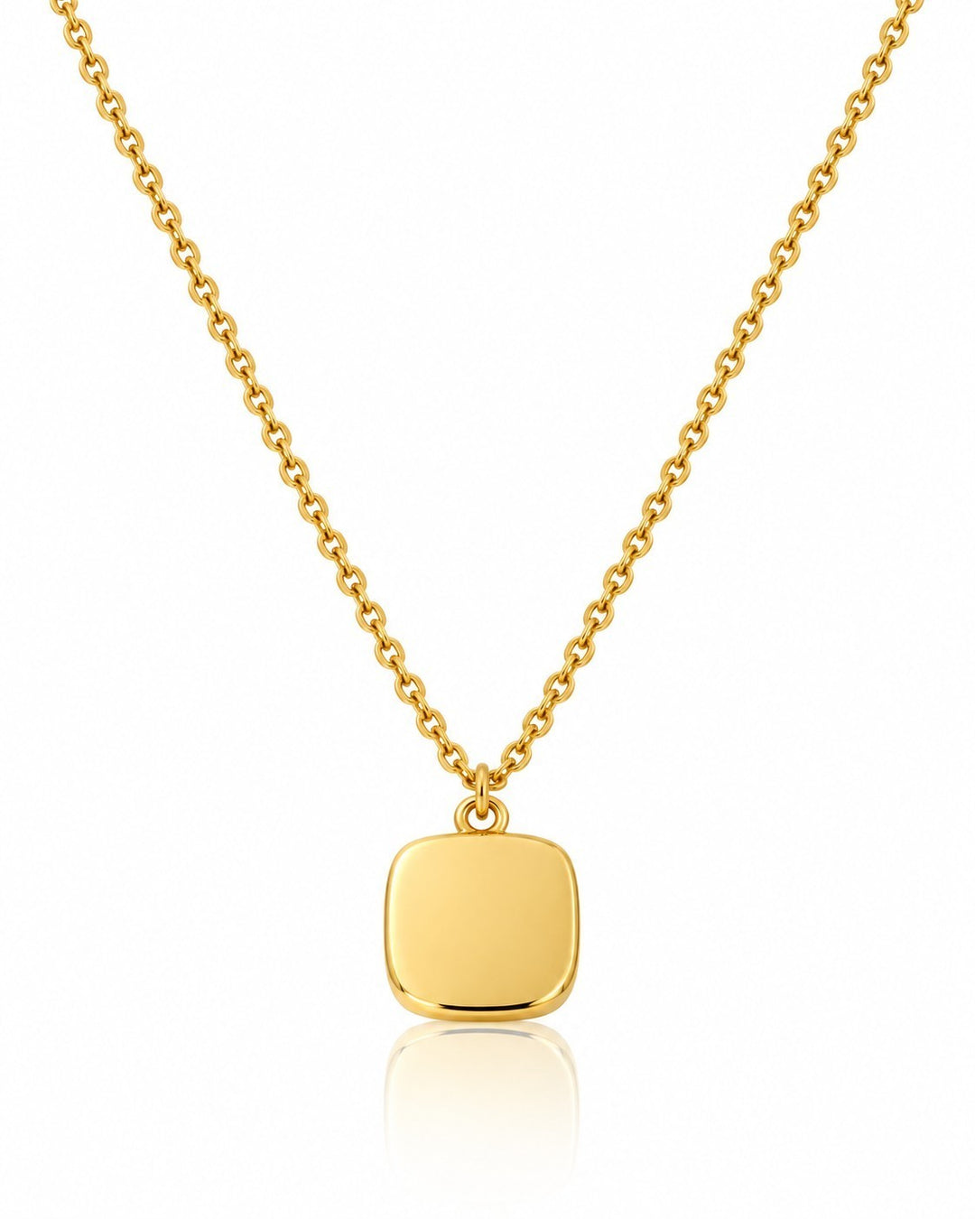 Elli Jewellery gold plated waterproof square pendant necklace on a long chain for a minimalist look.