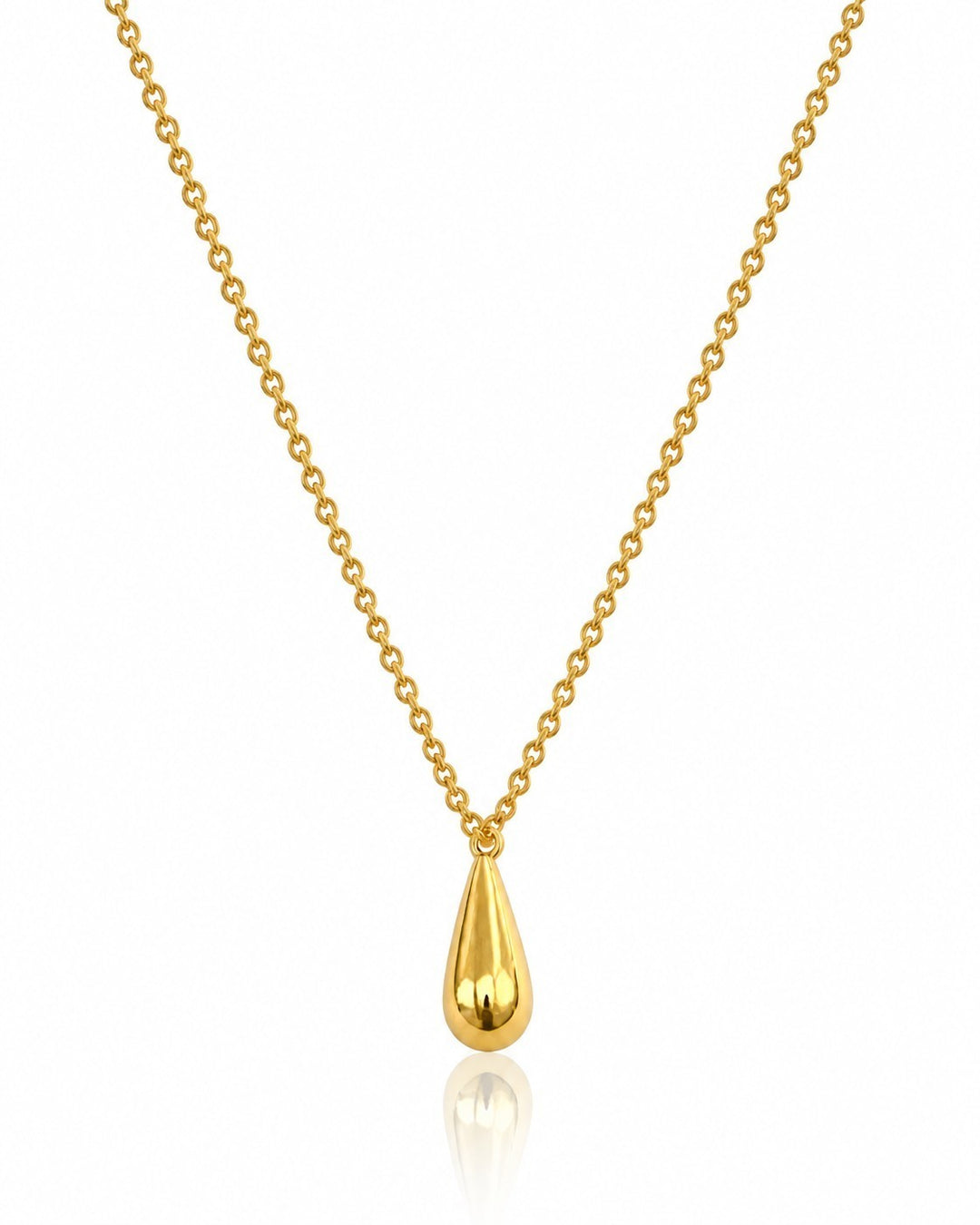 Elli Jewellery gold plated waterproof teardrop pendant necklace on a delicate chain against a white background