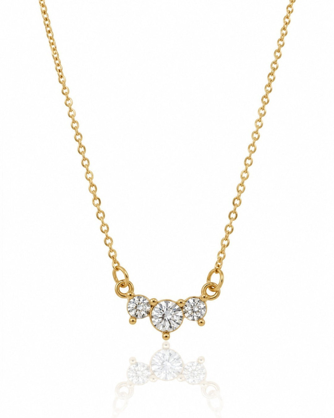 Elli Jewellery gold plated necklace featuring a trilogy drop pendant with three sparkling cubic zirconia stones.