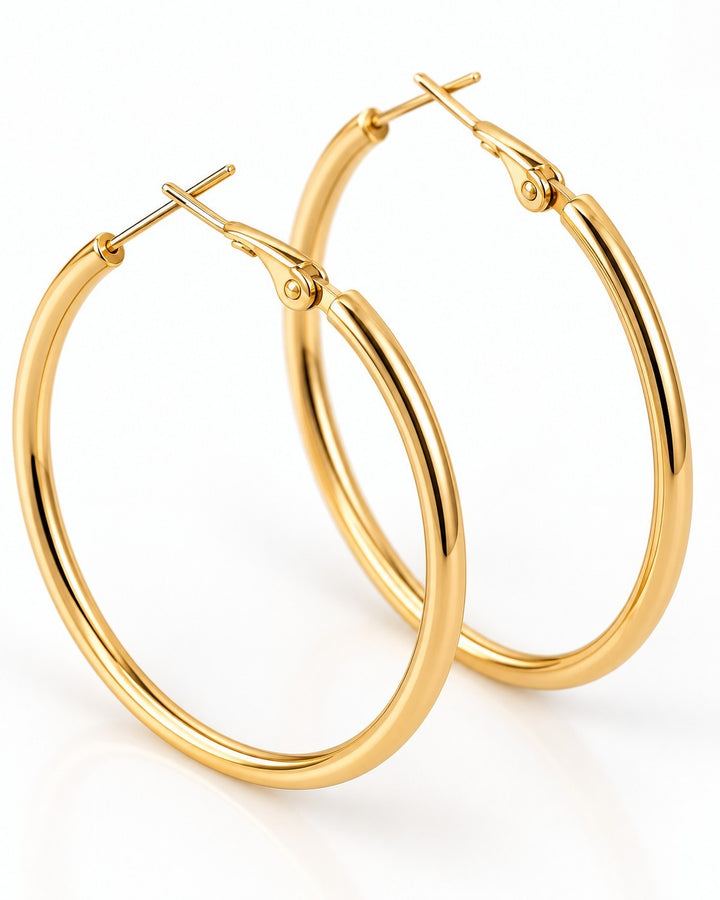 Elli Jewellery classic gold plated tube hoop earrings with a smooth polished finish and secure click closure.
