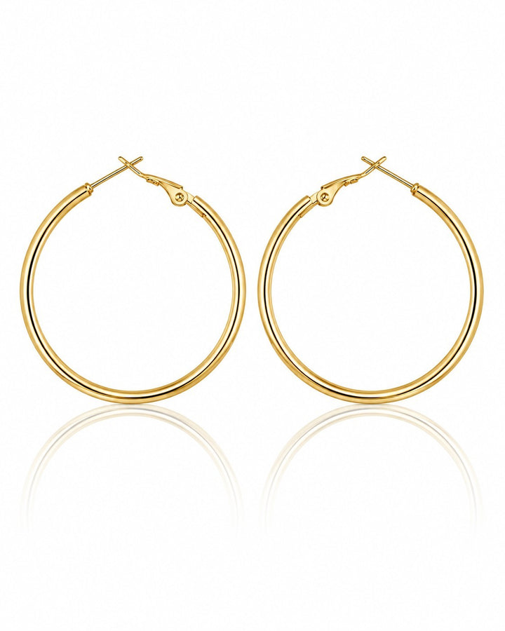 Elli Jewellery classic gold plated tube hoop earrings with a smooth polished finish and secure click closure
