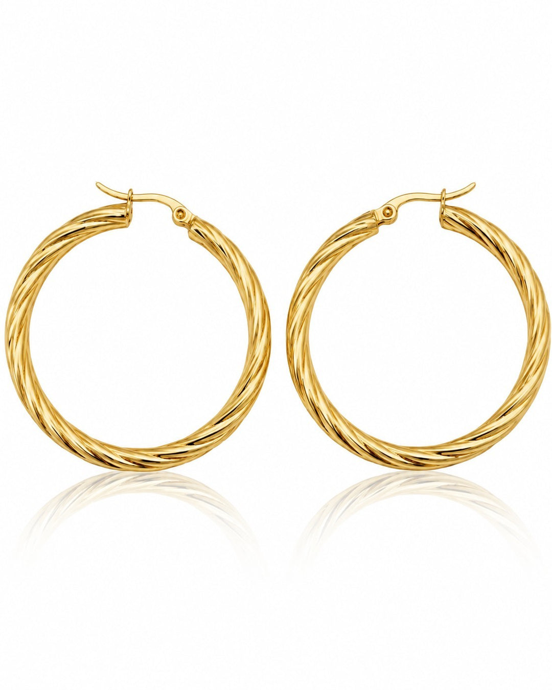 Elli Jewellery large gold-toned hoop earrings featuring a sophisticated twisted texture design