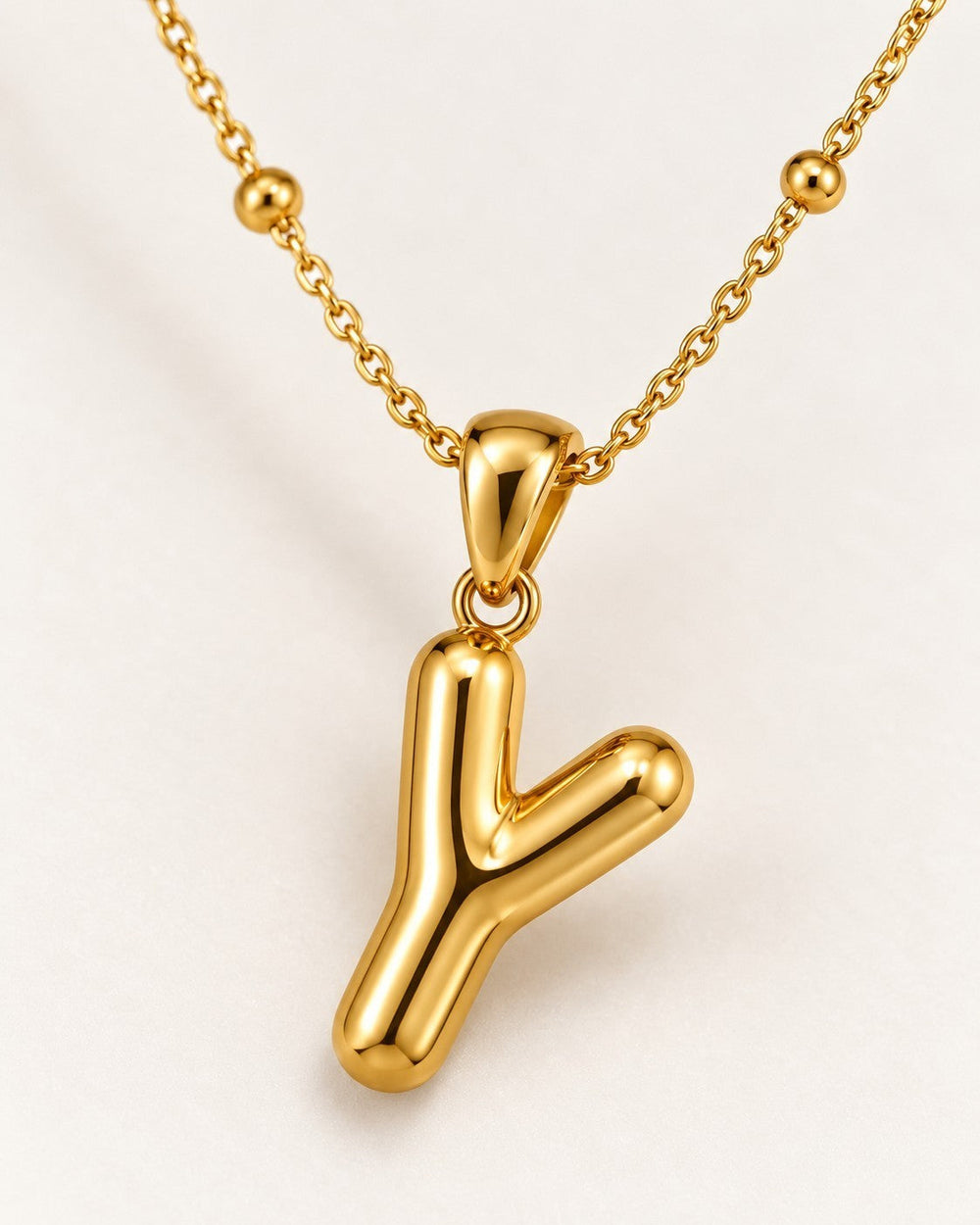 Elli Jewellery gold plated waterproof chunky Y-drop pendant necklace on a delicate beaded chain