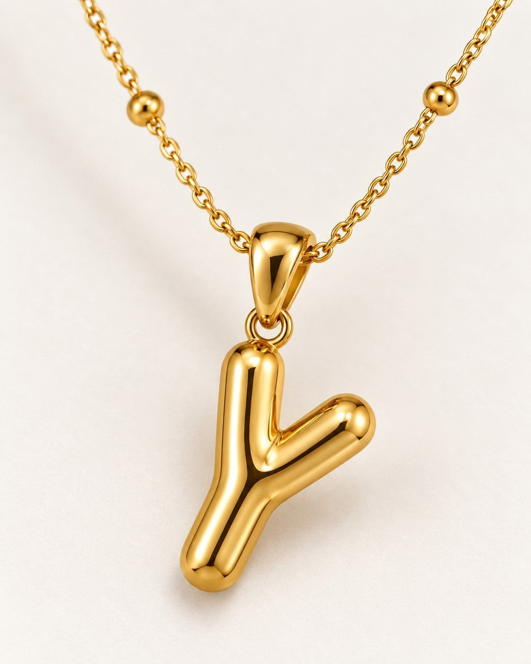 Elli Jewellery gold plated waterproof chunky Y-drop pendant necklace on a delicate beaded chain