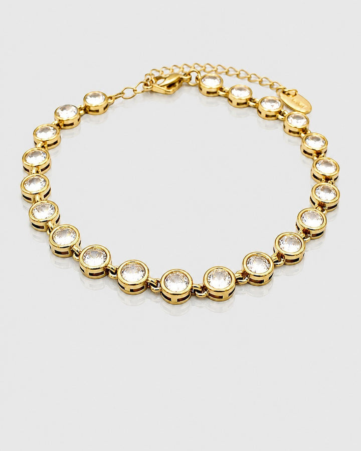 Elli Jewellery gold plated tennis bracelet featuring a continuous row of round-cut clear zirconia stones