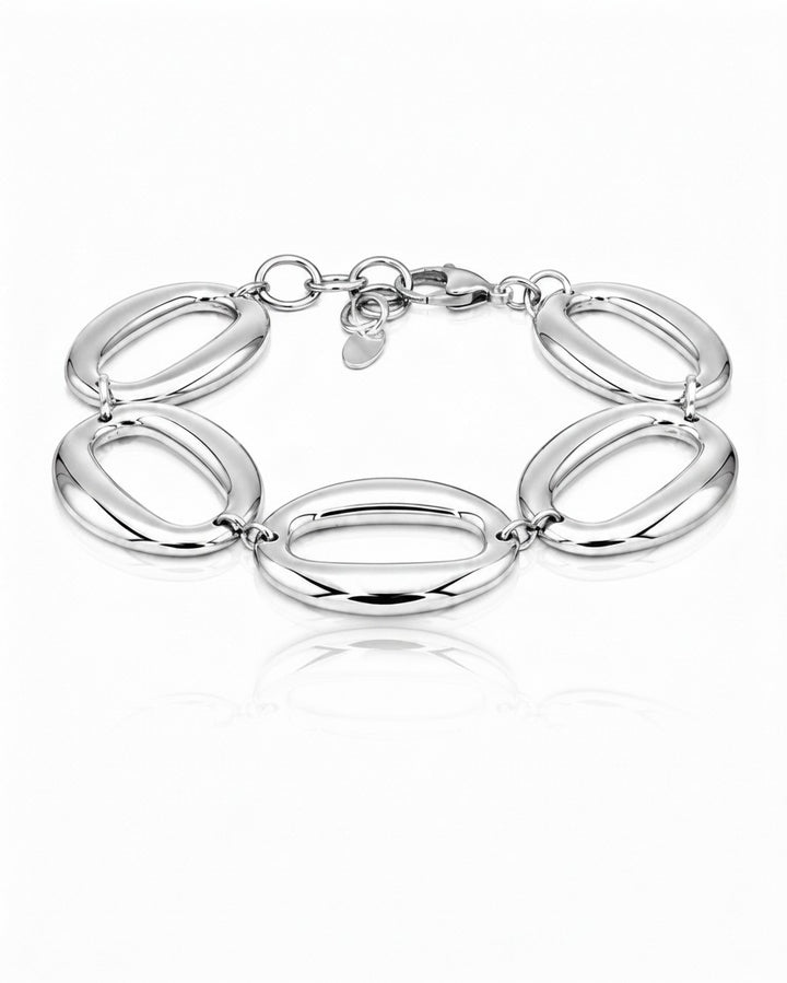 Elli Jewellery rhodium plated chunky chain link bracelet with polished silver-toned oval links and a lobster clasp.