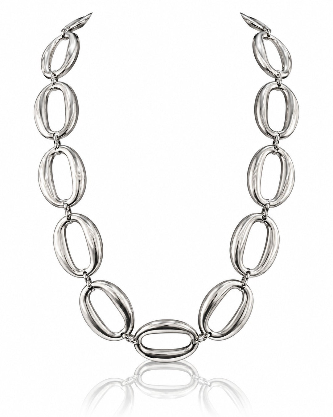 Elli Jewellery rhodium plated chunky statement necklace with large oval links in a polished silver finish