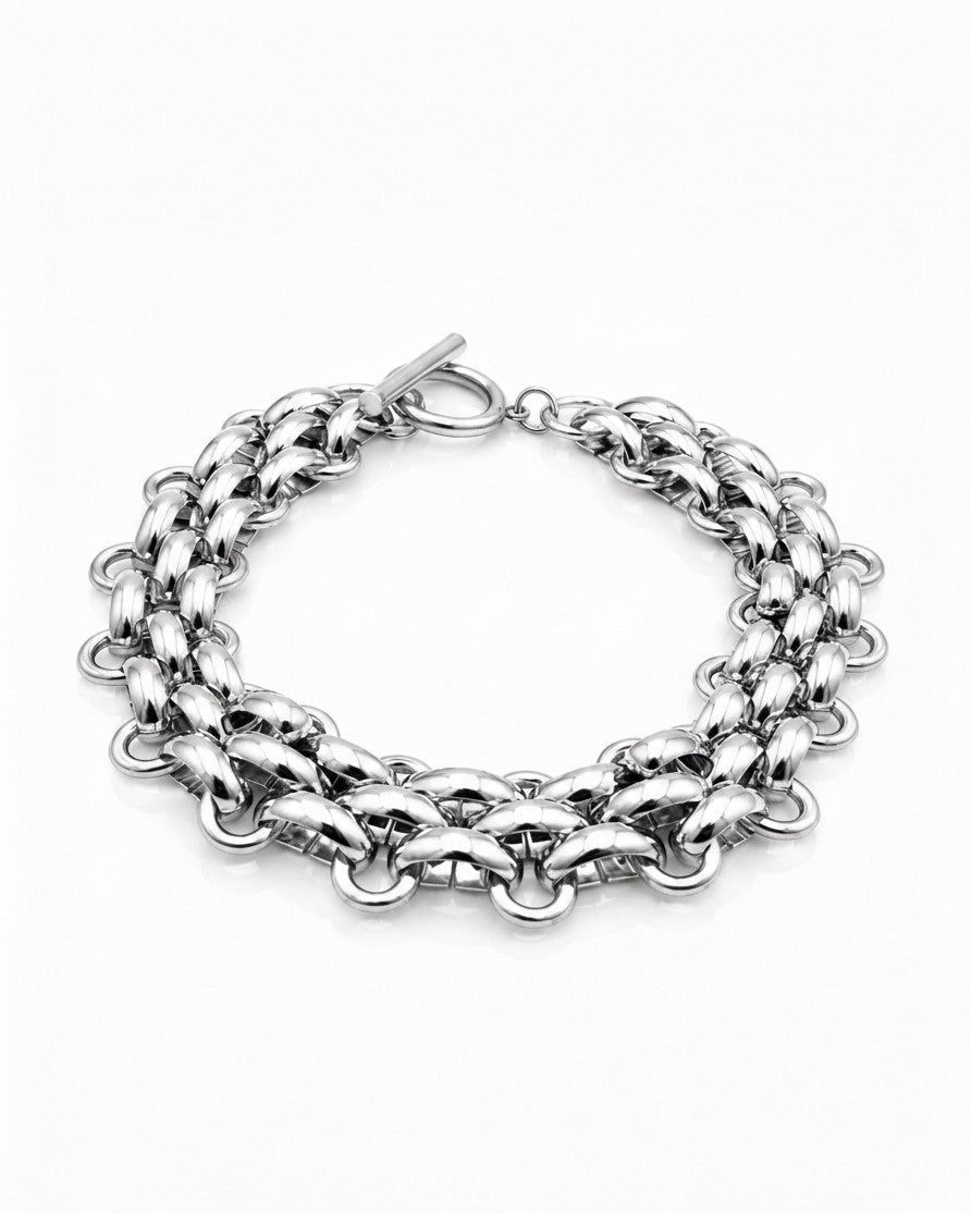 Elli Jewellery rhodium plated chunky chain bracelet with a silver-tone finish and a prominent toggle clasp closure.