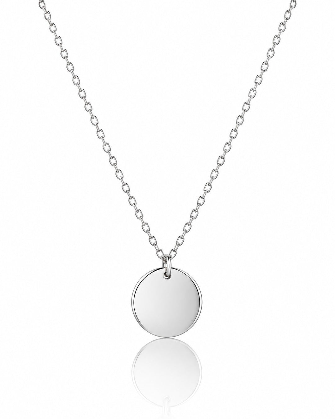 Elli Jewellery minimalist rhodium plated silver-toned disc pendant necklace on a delicate chain