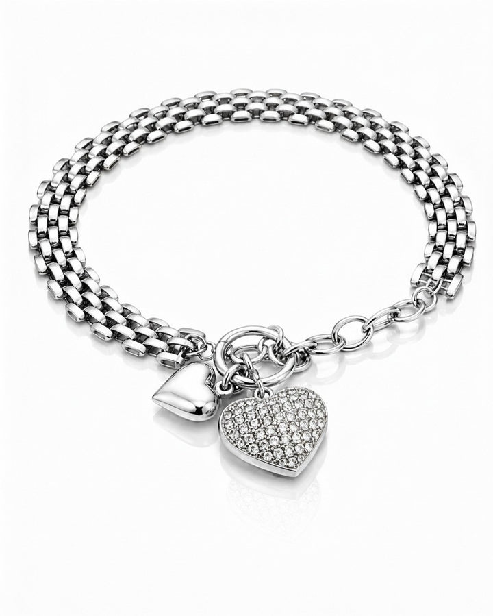 Elli Jewellery rhodium plated waterproof chain bracelet featuring a crystal-encrusted heart charm and toggle clasp.
