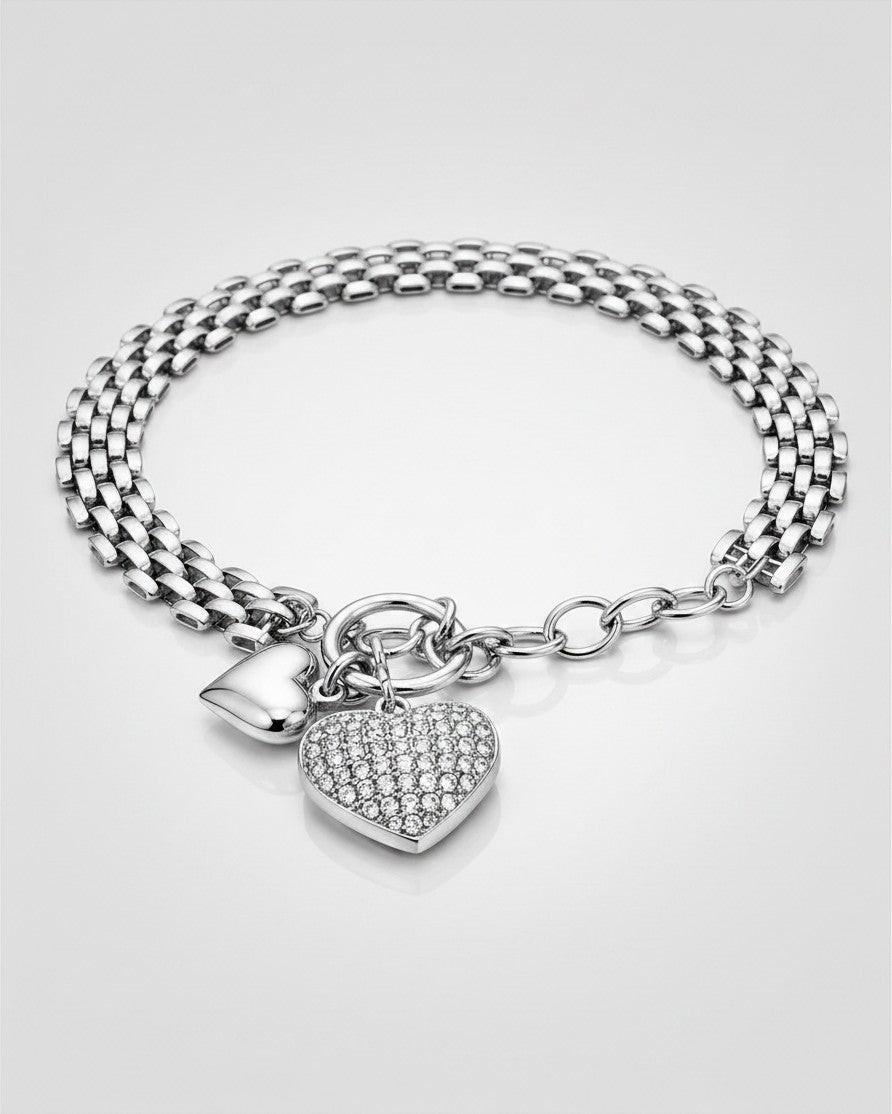 Elli Jewellery rhodium plated waterproof chain bracelet featuring a sparkling crystal heart charm and toggle clasp.