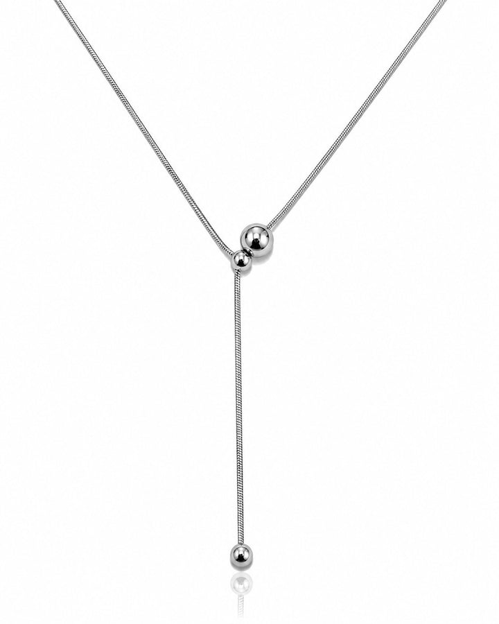 Elli Jewellery rhodium plated waterproof lariat necklace with delicate chain and polished silver ball accents