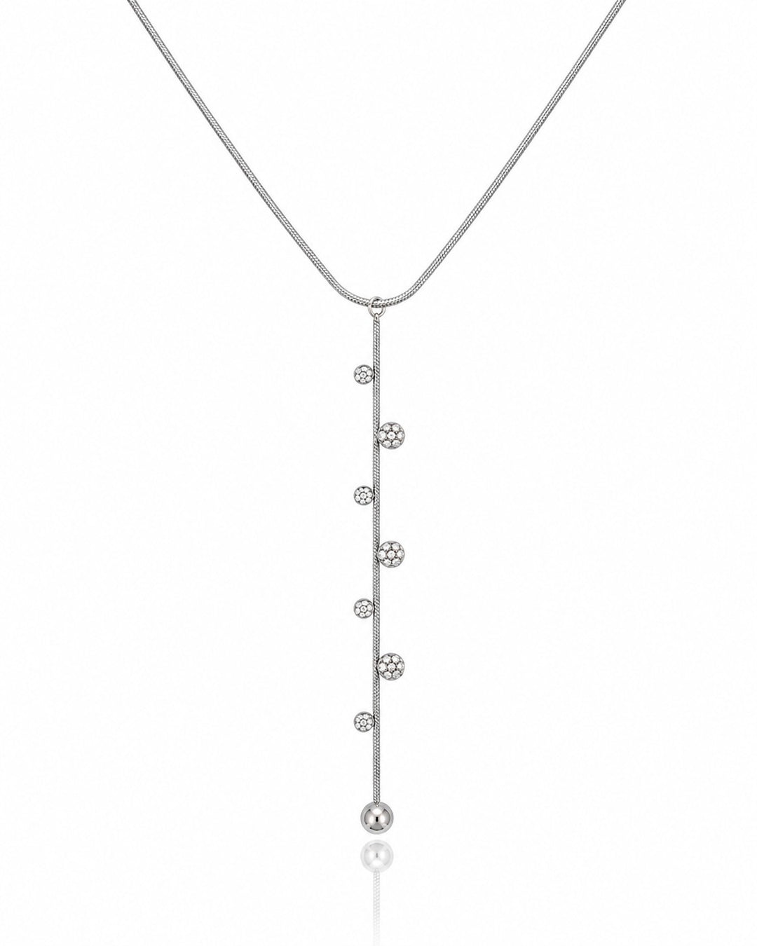Elli Jewellery rhodium plated minimalist lariat necklace with delicate chain and small sparkling stone accents