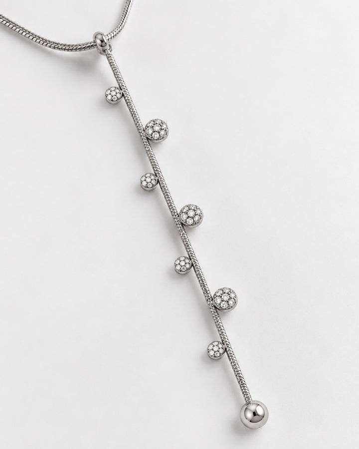 Elli Jewellery rhodium plated minimalist chain necklace featuring delicate crystal-studded spheres on a silver chain.