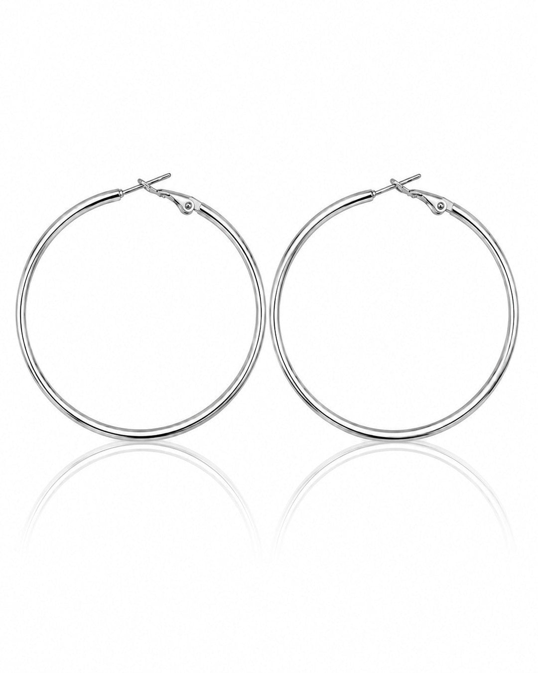 Elli Jewellery classic smooth rhodium plated hoop earrings with a secure hinge clasp in a polished silver finish.