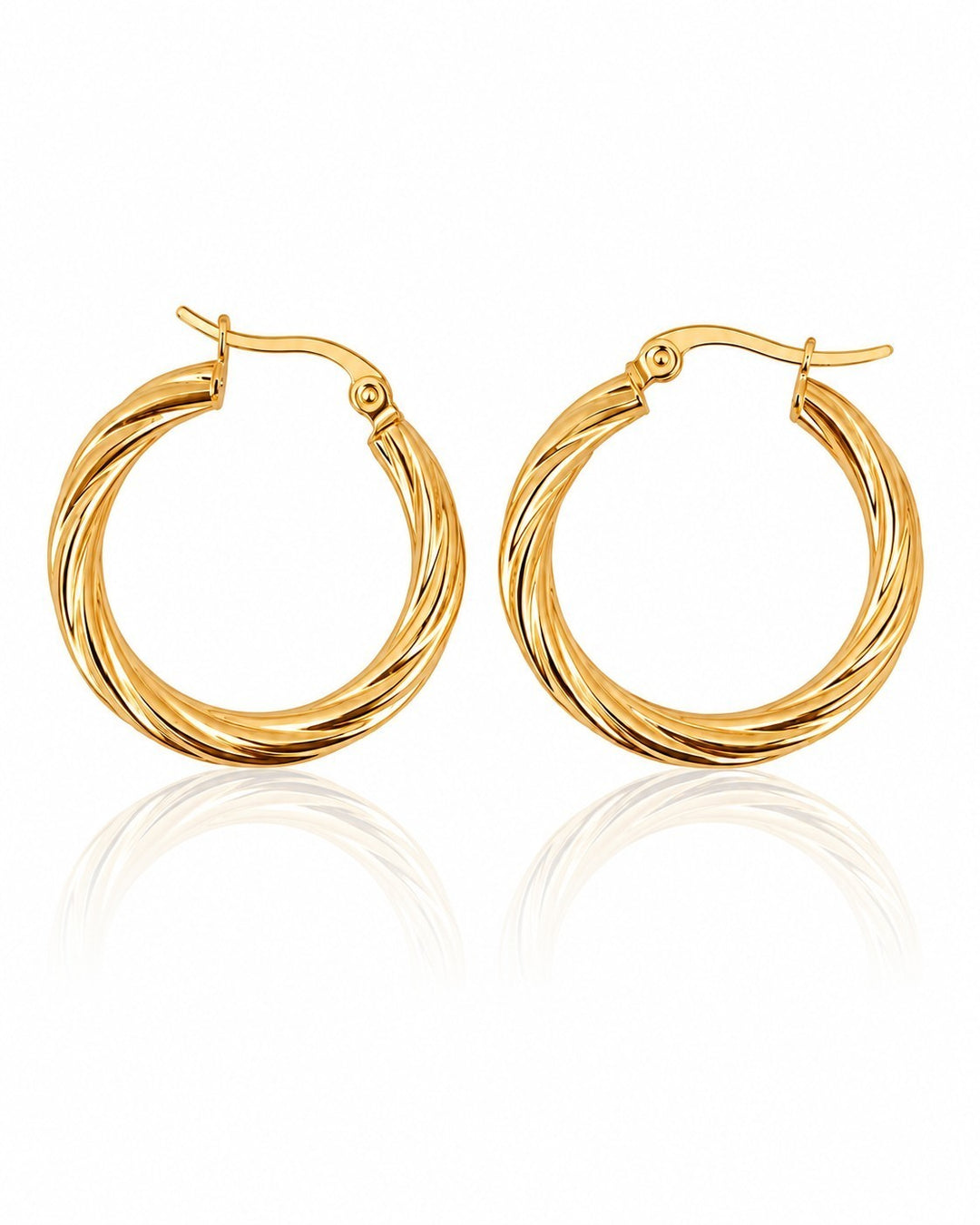 Elli Jewellery gold plated hoop earrings featuring a twisted rope texture design with a secure lever-back clasp.