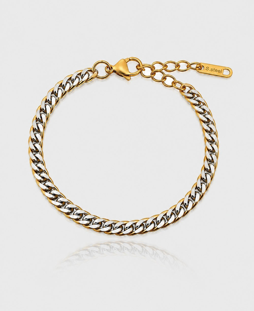 Elli Jewellery chunky two-tone twisted curb chain bracelet in gold and silver plated stainless steel with lobster clasp