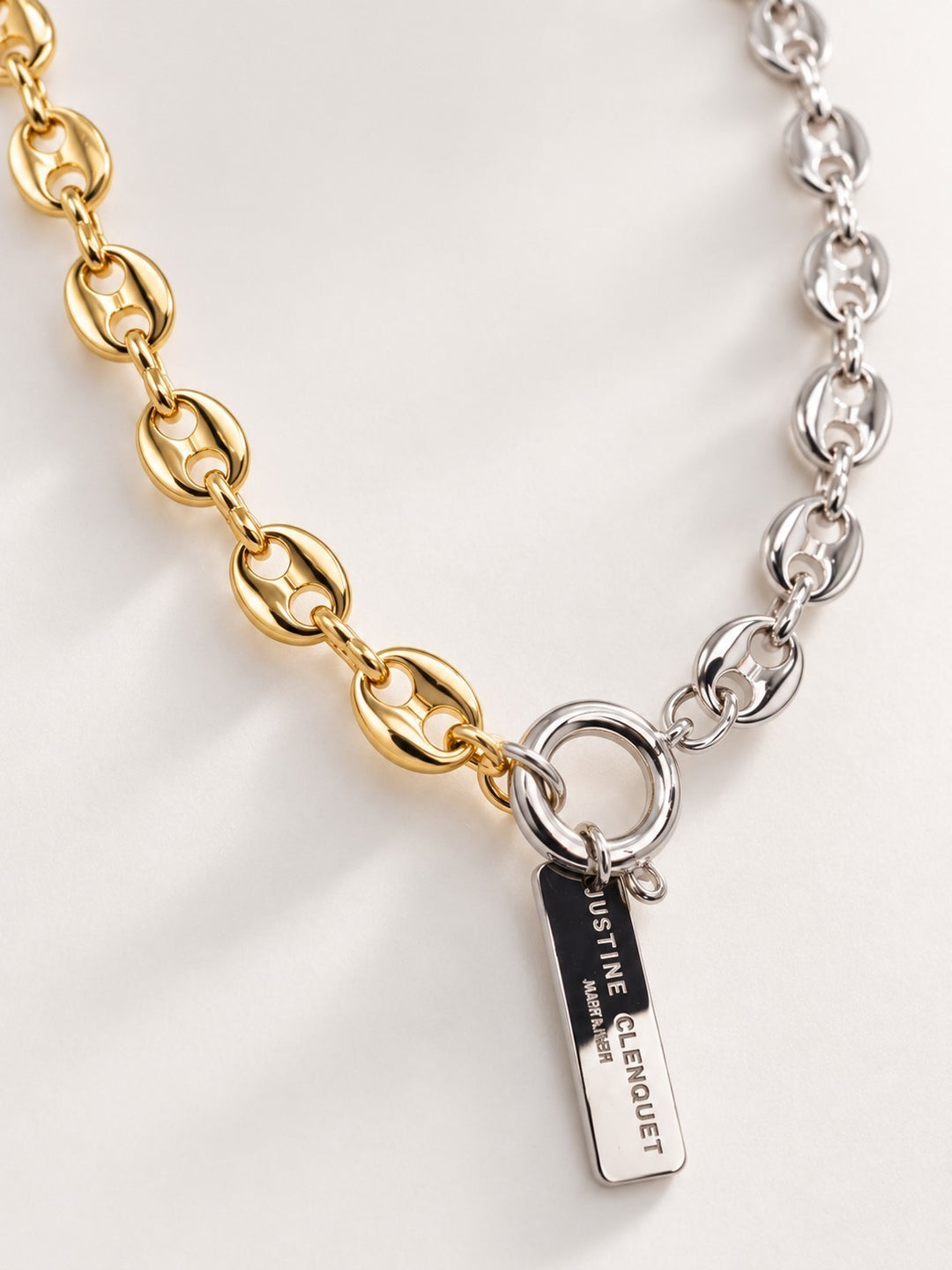 Elli Jewellery two-tone gold and silver plated oval link chain necklace with a toggle clasp and branded charm