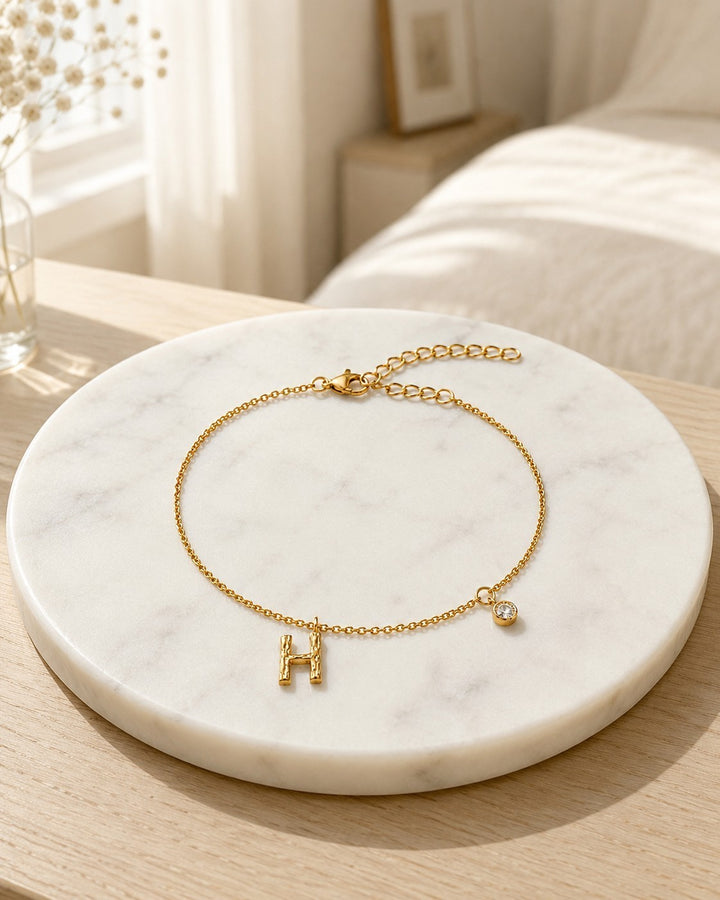 Gold Plated Waterproof Personalised 'H' Initial Dainty Chain Bracelet (10250)