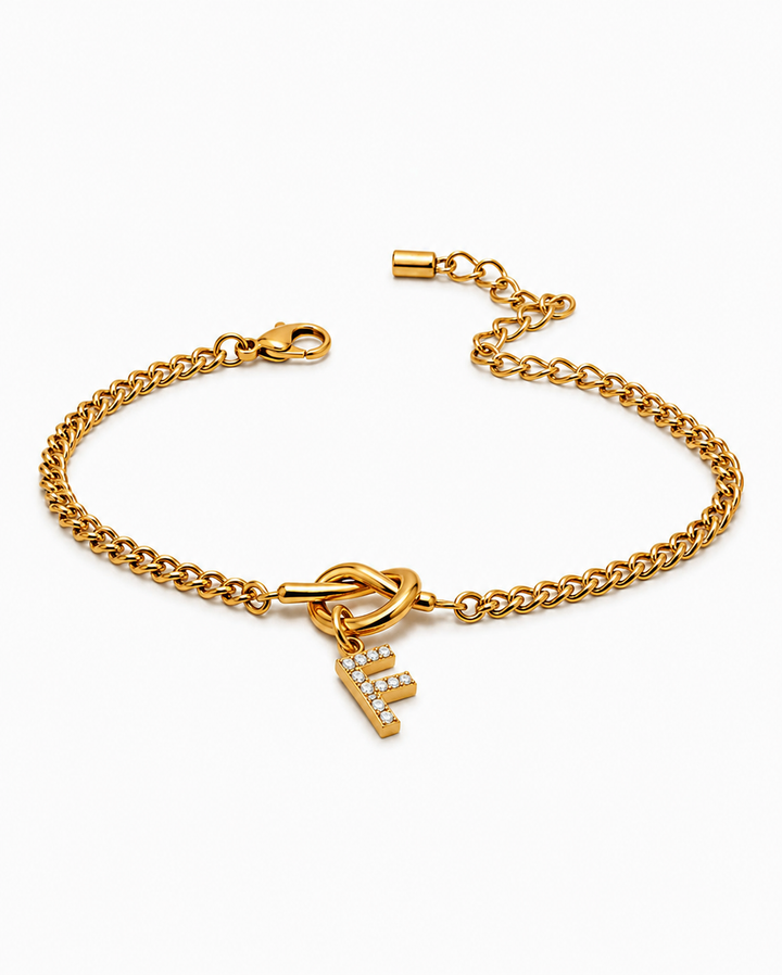 Gold Plated Waterproof Diamante Initial 'F' Charm Bracelet (11781)