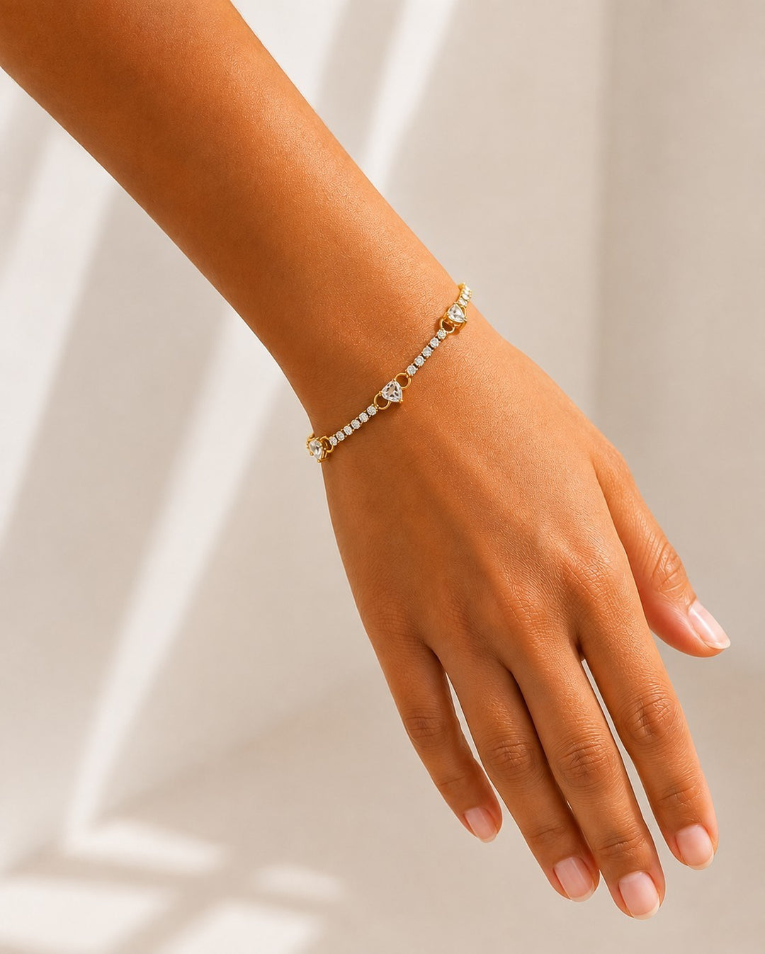 Gold Plated Waterproof Crystal Heart Tennis Bracelet (11456)