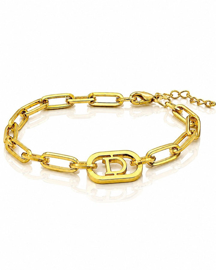 Gold Plated Waterproof Paperclip Chain Initial 'D' Letter Bracelet (11063)